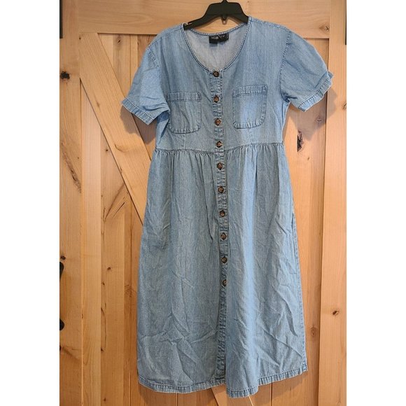 Blue Buttoned Puff Sleeve Sundress - Picture 1 of 15